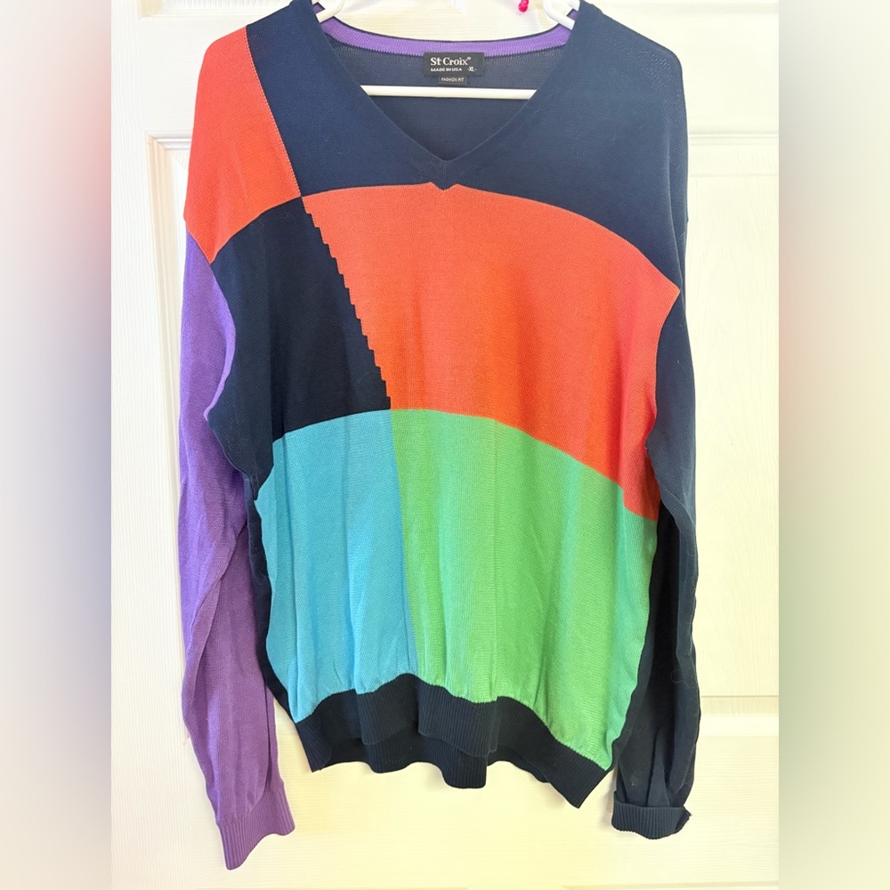 St croix grandpacore retro Colorful Geometric SweaterXL